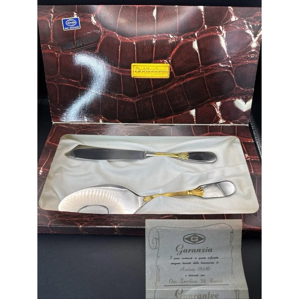 Gottinghen Cake Knife Server 18/10 Stainless Steel Plated With 24K‎ Gold ITALY